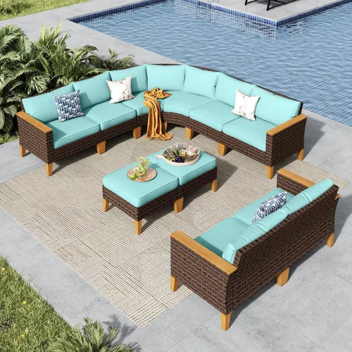 Miniatura 13 de MFSTUDIO Juego de 2 muebles de ratán para patio, sofá biplaza de mimbre para exteriores, juego de conversación para jardín, piscina, patio trasero