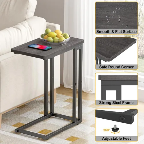 Miniatura 5 de Yusong - Mesa auxiliar en forma de C - Se desliza debajo del sofá, cama, mesa pequeña para espacios pequeños, delgada sobre la cama, mesa para café