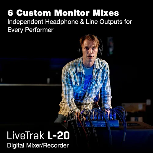 Miniatura 2 de Zoom LiveTrak L-20 Mezclador/Grabadora Multipista para músicos, 20 entradas/22 canales, 6 salidas de auriculares/monitor, interfaz de audio USB