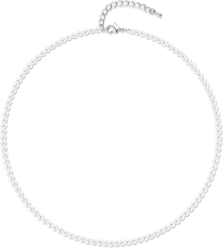 Aleasha Collar de perlas de imitación de 0.157 in a 0.394 in, 14 a 22 pulgadas, collar de perlas blancas para mujeres y hombres, joyería de boda