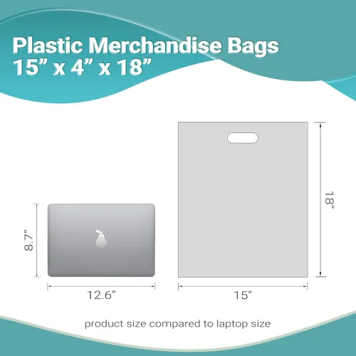 Miniatura 3 de APQ - Paquete de 500 bolsas de compras blancas con mango troquelado de 15 x 18 x 4 pulgadas de grosor de 1,25 mil. Bolsas de polietileno de baja
