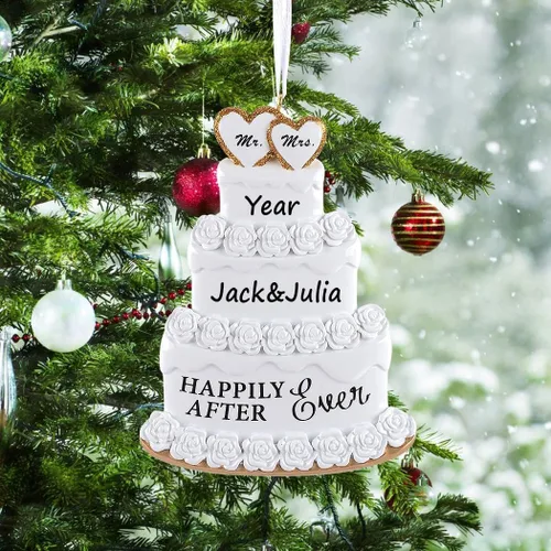 Adorno de pastel de boda, adornos personalizados para primera Navidad, regalos de boda para recién casados, adorno de matrimonio para novios 2025,