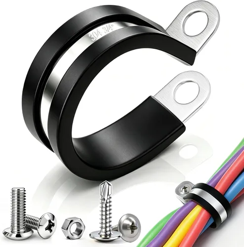 Taiss 40 piezas de abrazaderas de cable de 3/4 pulgada, abrazaderas de alambre aisladas de goma de acero inoxidable 304, abrazaderas en bucle,