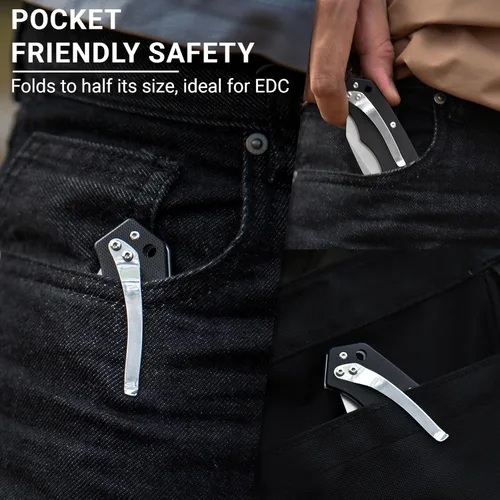 Miniatura 6 de Cuchillo plegable de bolsillo, hoja D2 de 3.39 pulgadas, acabado lavado a la piedra, cuchillo EDC para hombres y mujeres con mango G10, campamento