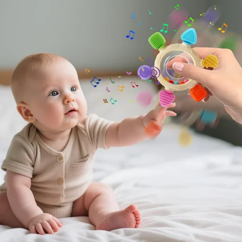 Miniatura 7 de Anillos de dentición para bebés de 0 a 6 a 12 meses, sonajero de animales, juguetes sensoriales para bebés de 0 a 24 meses, alivio de mordedores