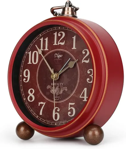 Number-one Reloj despertador clásico retro, color rojo vintage sin tictac, pequeño reloj despertador, funciona con pilas, movimiento de cuarzo