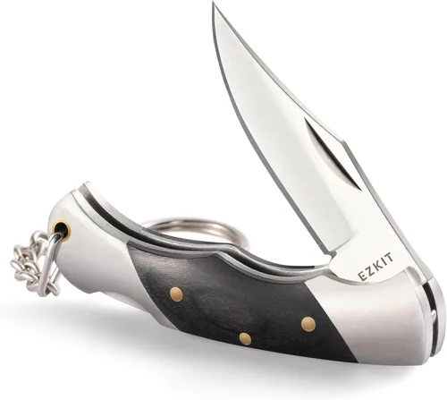 Miniatura 8 de Cuchillo de bolsillo pequeño, cuchillo de bolsillo EDC, acero inoxidable D2 y mango de madera, cuchillo pequeño, longitud de la hoja 1.5 pulgadas