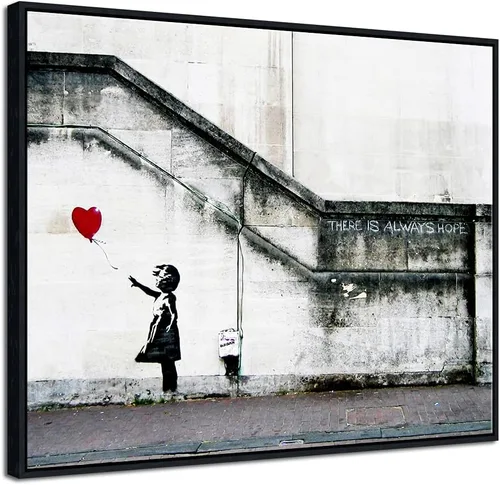 Miniatura 7 de Pyradecor Banksy Grafitti Girl with Red Balloon Grey Love Pictures Cuadros sobre lienzo, arte de pared moderno, impresiones en lienzo para sala