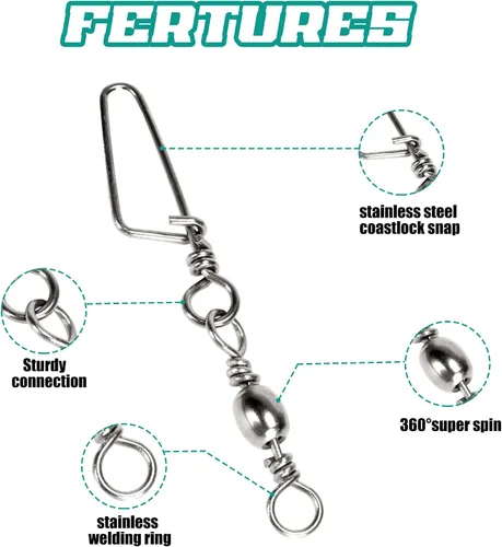 Miniatura 3 de Kit de 150 piezas de pesca giratorios, barril de rodamiento de bolas, aparejos de pesca 2 # 4 # 6 # 8 # 10#, aparejos de pesca giratorios a presión