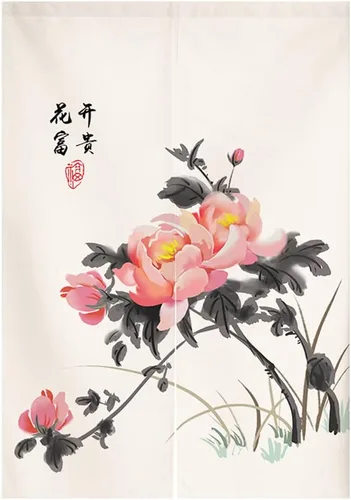 Miniatura 9 de Tapiz japonés Noren para puerta, cortina tradicional china de la riqueza de la fortuna para puerta, pintura de flores, decoración del hogar, 29 x 35