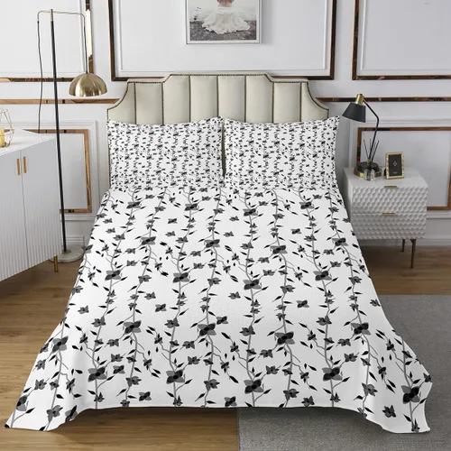 Erosebridal Juego de edredón floral negro, tamaño individual, lindo juego de colcha de flores para niños y niñas, juego de colcha de acuarela con