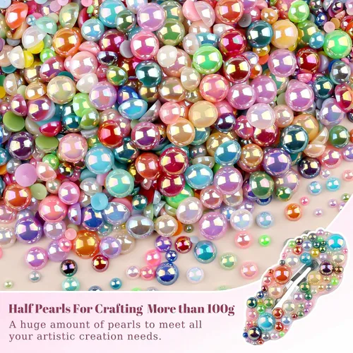 Miniatura 3 de Perlas de parte trasera plana de 3.53 oz para manualidades, 2300 unidades de diamantes de imitación de perlas semicirculares para uñas, cuentas