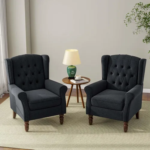 Miniatura 40 de Silla decorativa, sillón tapizado con respaldo alto con esponja de alta resistencia y patas de madera, sillas individuales modernas y cómodas de Un