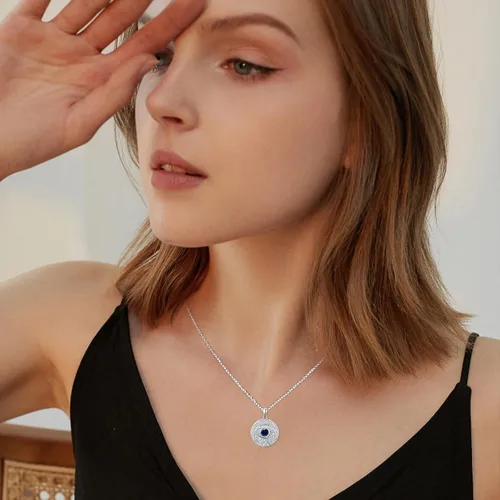 Miniatura 3 de TUGHRA Collar contra el mal de ojo de plata esterlina S925 con dije de mal de ojo, collares de protección, amuleto de joyería de regalo