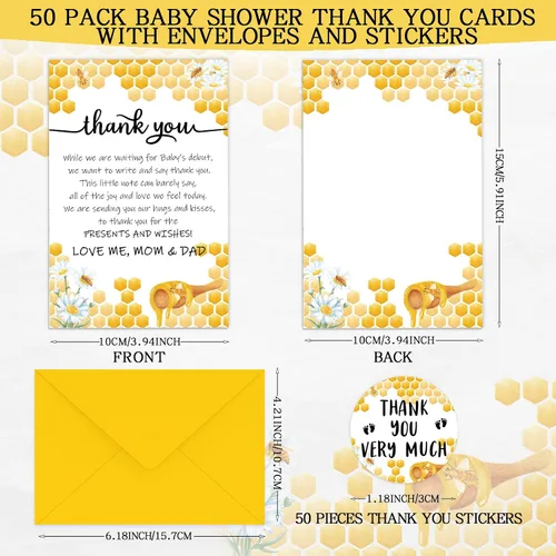 Miniatura 2 de Chuangdi 50 juegos de tarjetas de agradecimiento para baby shower con sobres y calcomanías, 50 tarjetas de felicitación de agradecimiento para baby