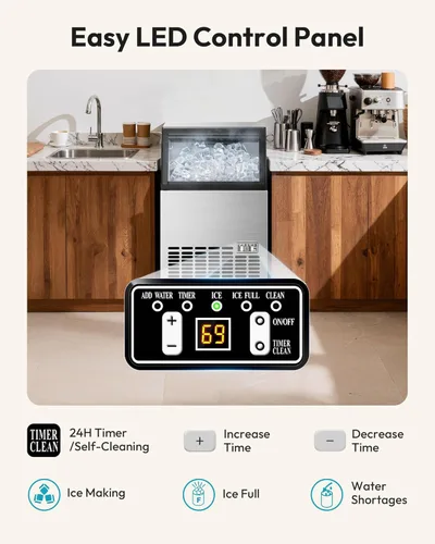 Miniatura 5 de EUHOMY - Máquina comercial para hacer hielo de acero inoxidable, 95 libras de producción diaria, 15 kg de capacidad de almacenamiento de hielo