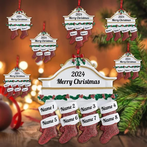 Miniatura 18 de Adornos de Navidad de renos 2021, con texto personalizable, familia de 3