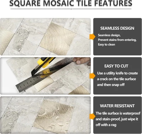 Miniatura 6 de STICKGOO - Azulejo para salpicaduras de pared de pelar y pegar, para pegar en salpicaduras de pared para la cocina y el baño, PVC, mezcla de metal