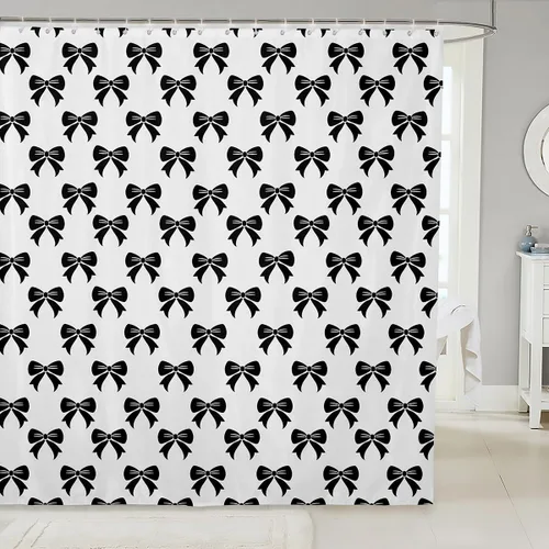 Miniatura 36 de Manfei Cortinas de ducha para niños con lazo de dibujos animados, diseño de mariquita, escarabajo, insecto, niñas, niños, cortinas impermeables