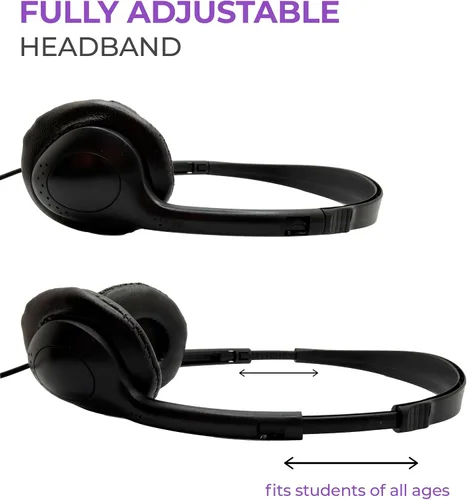 Miniatura 4 de Soundnetic SNCCV - Paquete de 10 auriculares estéreo con almohadillas de cuero sintético y control de volumen, color negro, ideales para escuelas