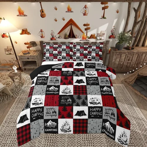 Miniatura 44 de Juego de edredón de camper tamaño matrimonial, edredón acolchado para adolescentes y niños, juego de ropa de cama rústica de granja para niños