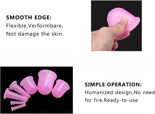 Miniatura 3 de Juego de terapia de ventosas, 7 piezas de silicona anti celulitis, tazas de masaje con succión al vacío, juegos de ventosas faciales, masajeador Rosa