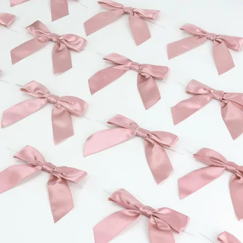 Miniatura 7 de AIMUDI Lazos de cinta con torsión para bolsas de golosinas de 3.5" Lazos de cinta de satén rosa claro para manualidades, lazos prefabricados