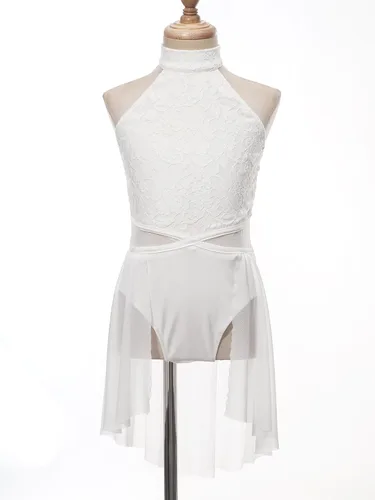 Miniatura 32 de Vestido de ballet lírico para niñas y niñas, sin mangas, encaje floral, leotardo contemporáneo, moderno disfraz de baile