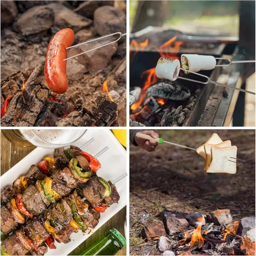 Miniatura 6 de 6 paquetes de pinchos para s'mores, 81 centímetros de pinchos para malvaviscos para fogata, pinchos extensibles para asar con bolsa, tenedor