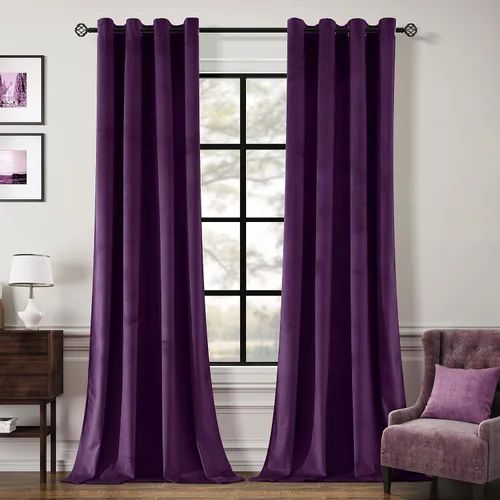 Cortinas opacas de terciopelo morado oscuro de 108 pulgadas de largo, con ojales, para dormitorio, bloqueo de luz, aislamiento térmico, juego de 2