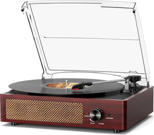 Miniatura 11 de Tocadiscos de vinilo con receptor Bluetooth integrado y 2 altavoces estéreo, 3 velocidades y 3 tamaños, tocadiscos retro portátil para Naranja