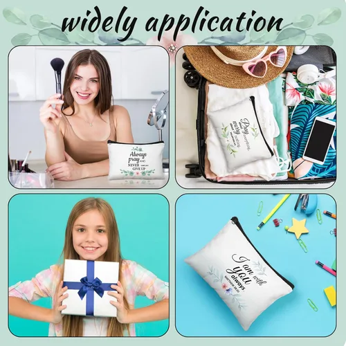 Miniatura 4 de Panelee 48 bolsas de cosméticos cristianos a granel para mujeres, bolsas de maquillaje con versículos de la Biblia, llaveros inspiradores, regalos