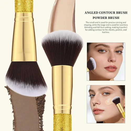 Miniatura 4 de DUcare Brochas de maquillaje Duo End Foundation Powder Buffer y Contour Brush Herramientas cosméticas sintéticas 2 piezas Juego de 2 brochas