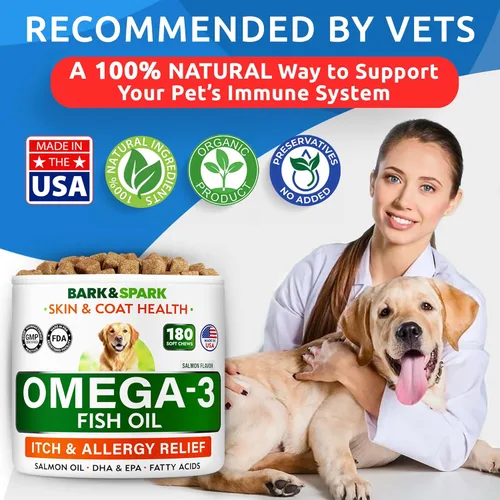Miniatura 6 de BARK&SPARK Omega 3 para perros - 180 golosinas de aceite de pescado para la muda de pelo de perro, alergia cutánea, alivio de la picazón