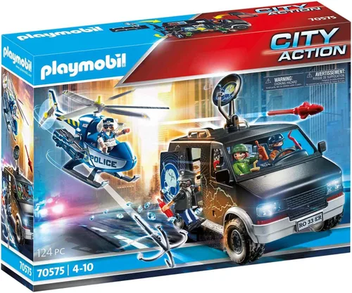 Playmobil Persecución en helicóptero con furgoneta fugitiva
