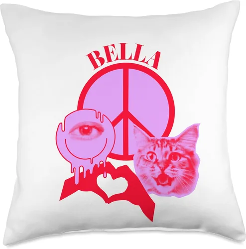 Miniatura 4 de Bella Name Personalized Peace and Karma Co. Personalized Bella First Name I Love Retro Cat Mom Throw Pillow, 16x16, Multicolor