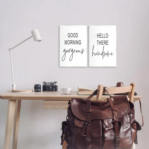 Miniatura 2 de Stupell Industries Good Morning Gorgeous Hello There Handsome Romantic Phrases, diseñada por placa de pared con letras y forradas, 10 x 15 pulgadas