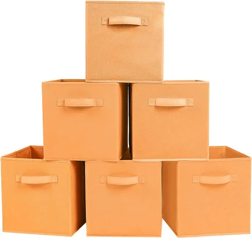 Miniatura 29 de PowerKing Cubos de almacenamiento plegables con asas, contenedores plegables de tela para estantes de armario, contenedores de almacenamiento Naranja
