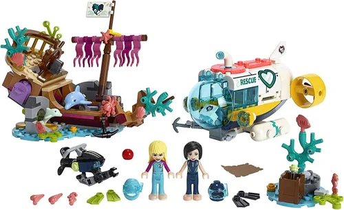 LEGO Friends Dolphins Rescue Mission 41378 Kit de construcción con submarino de juguete y criaturas marinas, divertido juego de vida marina con