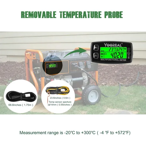 Miniatura 2 de Yooreal Medidor Digital de Temperatura del Motor, Tacómetro y Medidor de Horas, Sonda de Temperatura Removible, Impermeable para Motonieve, Soplador