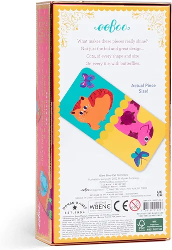 Miniatura 2 de eeBoo Juego de dominó de gato gigante para niños, 28 azulejos de aluminio brillantes, juego a juego para la noche de juegos familiares, juguete