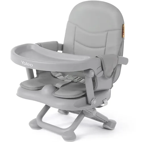 Miniatura 10 de YOLEO Silla alta para bebé, asiento elevador para mesa de comedor, sillas altas plegables con alturas ajustables, asiento elevador de viaje con Gris