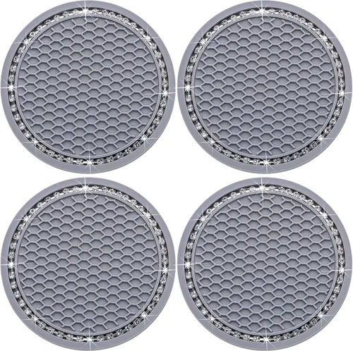 Miniatura 24 de 4 posavasos con brillantes para portavasos, 2.75 pulgadas, insertos para portavasos de auto, silicona suave antideslizante a prueba de golpes, Negro