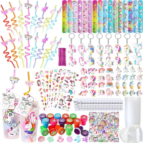 Miniatura 9 de Qilery 195 piezas de 16 invitados de dinosaurio para fiestas de cumpleaños para niños, incluye taza de plástico con tapa, pajita, llavero, pulsera