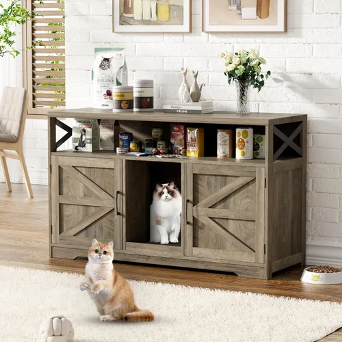 Miniatura 10 de Halitaa - Caja de arena para gatos oculta, mueble con almohadilla para rasguñar, casa de campo para gatos con mesa de baño, negra