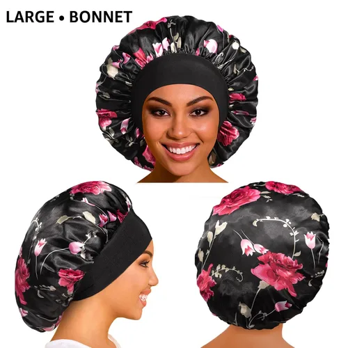 Miniatura 2 de vidsel 4 gorros de satén para mujer, gorro de seda para dormir, gorra de dormir de banda ancha para trenzas de cabello rizado