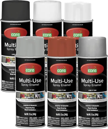 Miniatura 60 de Pintura en aerosol, 12 onzas, paquete de 6 (mezcla de colores cálidos: blanco brillante, rojo rubí, naranja, amarillo, marrón, negro brillante)
