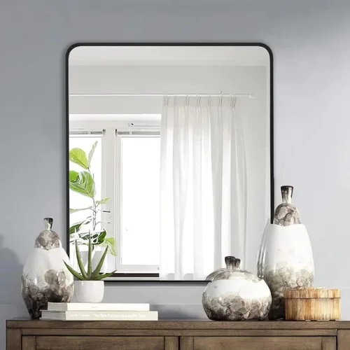 Miniatura 17 de LEDLUX Espejo de baño negro de 24 x 32 pulgadas, espejo sin cobre, marco de metal, espejo rectangular montado en la pared, espejo moderno