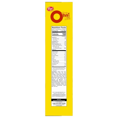Miniatura 7 de Honey Ohs! Cereales de tamaño familiar, cereal crujiente para desayuno en forma de Os hechos con maíz endulzado, avena y arroz, caja de 20 OZ