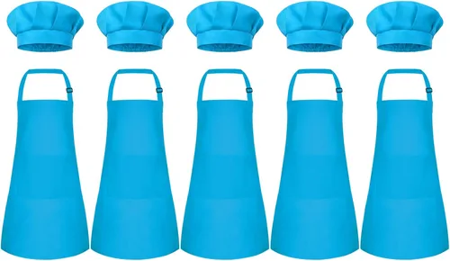 Miniatura 26 de Conjunto de Delantal y Gorro de Chef para Niños, Delantal Infantil Ajustable con 2 Bolsillos, para Niños Chef y Pintura, Cocinar, Hornear